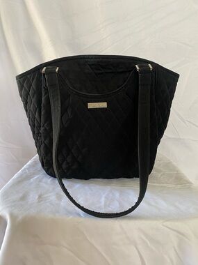 Vera Bradley Black Quilted Shoulder Tote with Logo Plaque